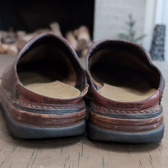 Timberland Brown Leather Slip-On Mules Sz 9 - Picture 5 of 8